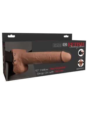 3396-22 PD / Перезаряжаемый вибрострапон Fetish Fantasy 10 Hollow Rechargeable Strap-On Remote Tan