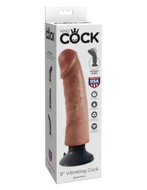 5404-22 PD / Вибромассажер реалистик 3 в 1 на присоске загорелый King Cock 9 Vibrating Cock Tan