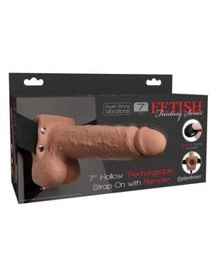 3391-22 PD / Перезаряжаемый вибрострапон Fetish Fantasy 7 Hollow Rechargeable Strap-On Remote Tan